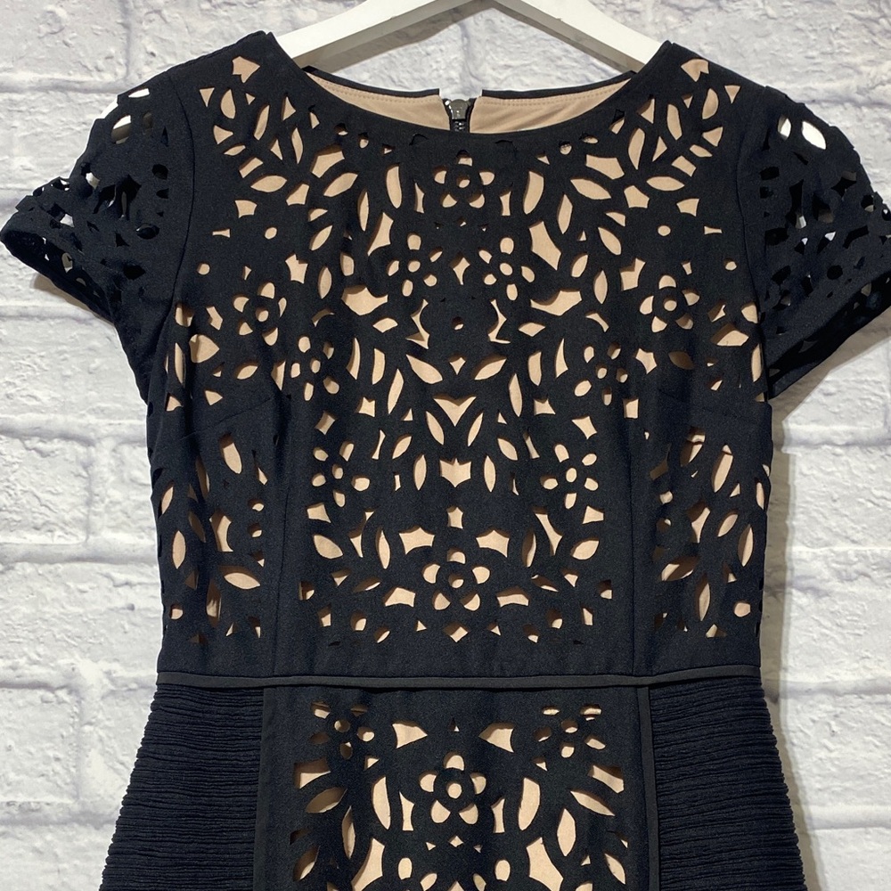 Maeve Black Laser-Cut Midi Dress with Nude Underlay - Picture 4 of 9